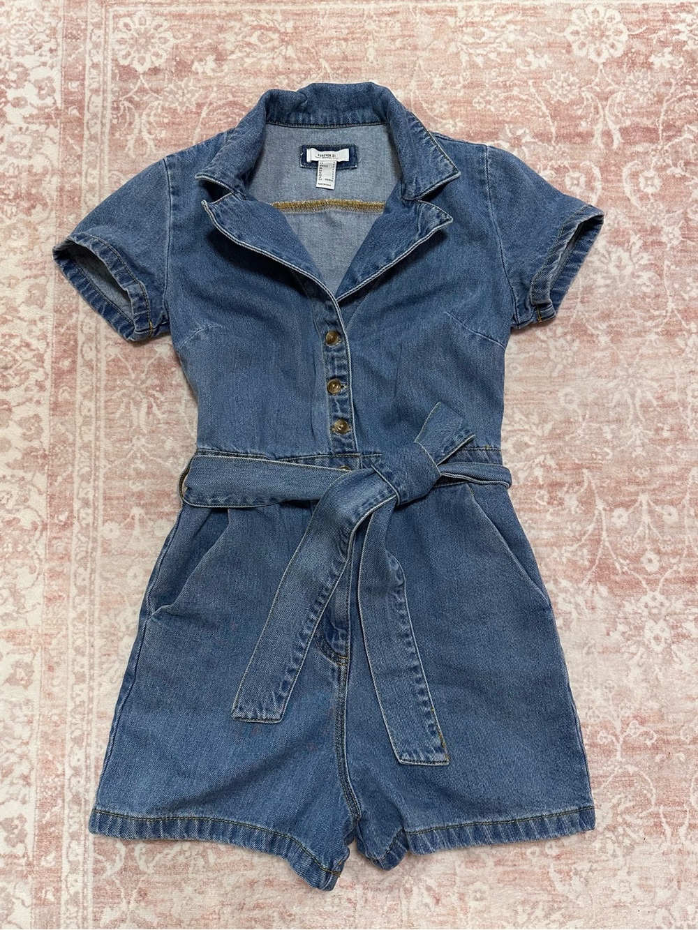 Belted 🩵 Denim Shorts Romper - Picture 2 of 14